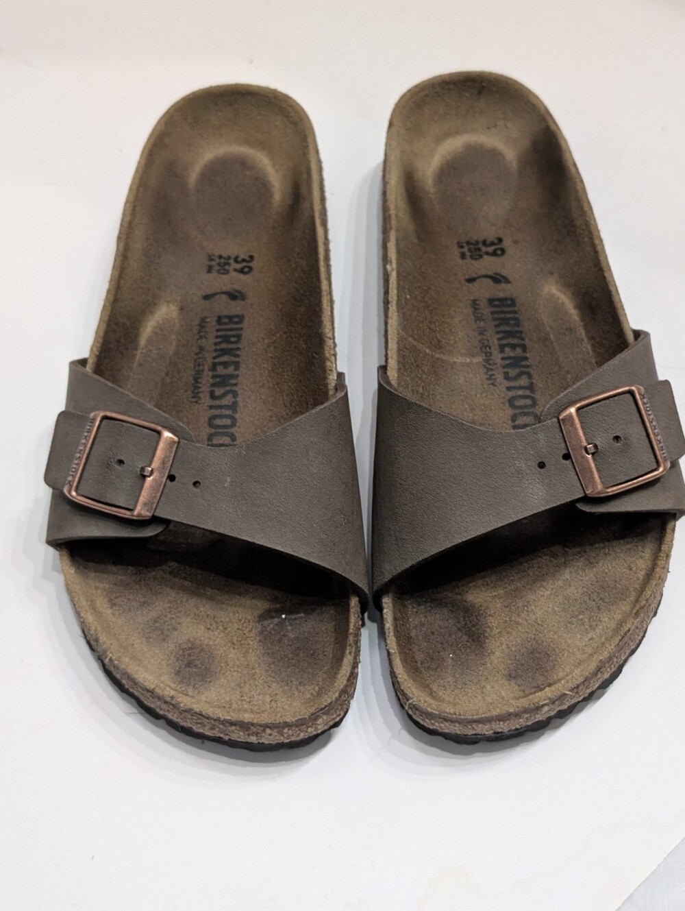 Birkenstock Women's 39/8 Madrid Birko Flor Nubuck Mocca Brown Sandals